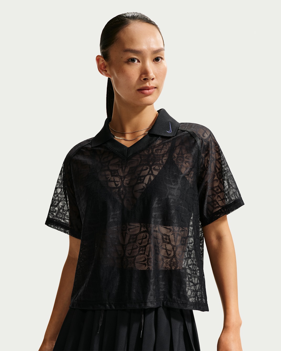 나이키 스포츠웨어 여성 루즈 레이스 폴로 저지 탑 - 블랙/블랙/블랙/화이트