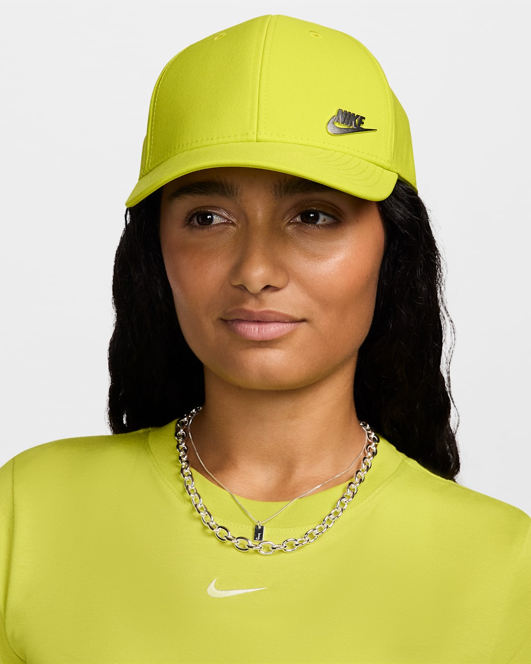 Nike Dri-FIT Club Structured Metal Logo Cap - Bright Cactus/Metallic Silver
