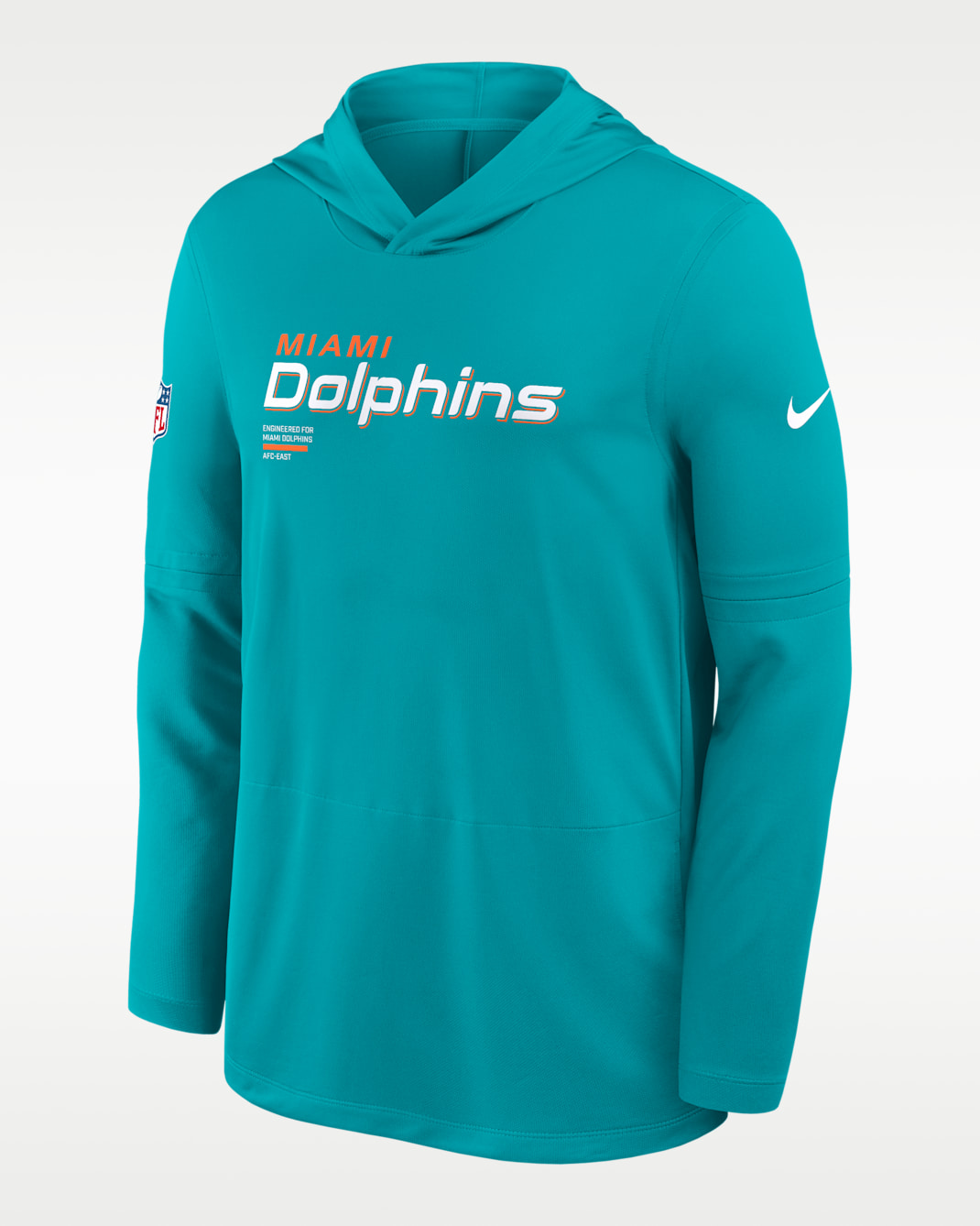 Miami Dolphins Pure Fury Sideline Men's Nike Dri-FIT NFL Long-Sleeve Hooded Top - Aqua