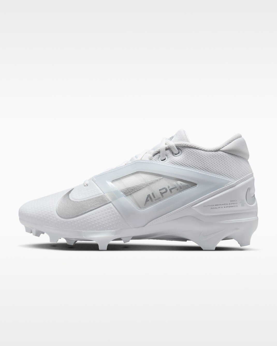 Nike Alpha Menace 4 Pro Football Cleats - White/Metallic Silver