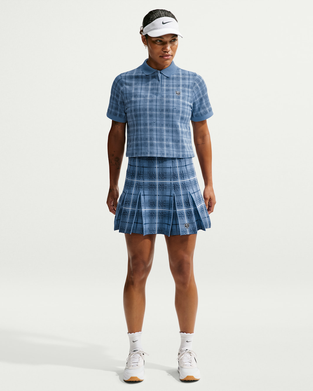 Nike Fairway Fresh Women's Plaid Golf Sweater Skirt - Work Blue/White