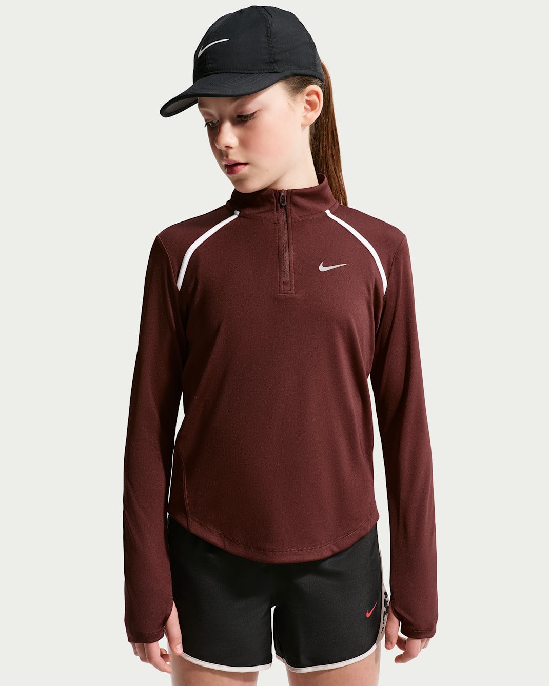Haut à manches longues et demi-zip Dri-FIT Nike Tempo pour pré-ado (fille) - Mystic Dates/Blanc