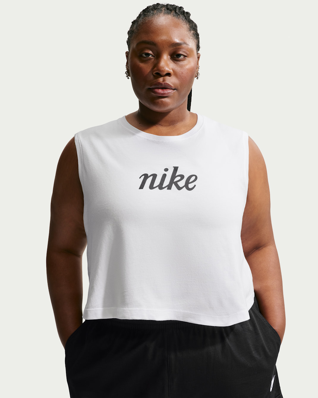 Nike Sportswear Club Women's Loose Cropped Tank Top (Plus Size) - White/Black