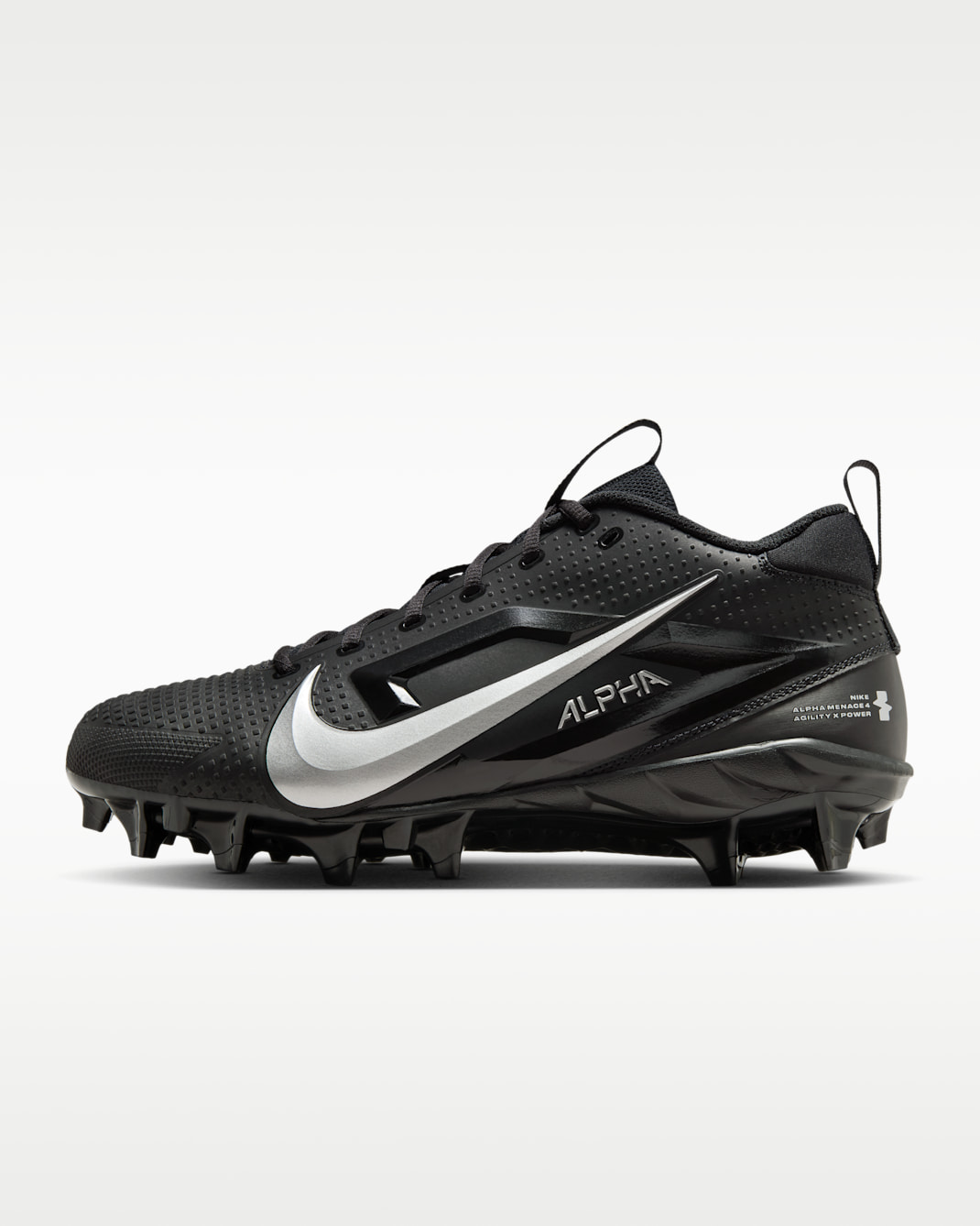 Tacos de fútbol Nike Alpha Menace 4 Varsity - Negro/Plata metalizado