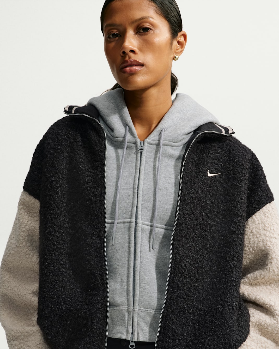 Nike Sportswear Women's Oversized High-Pile Fleece Jacket - Black/Cream II/Cream II