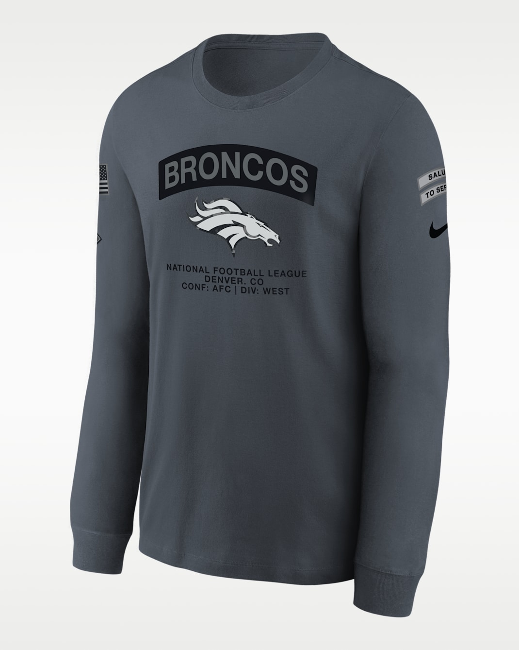 Playera Nike de manga larga de la NFL para niños talla grande Denver Broncos Salute to Service - Gris