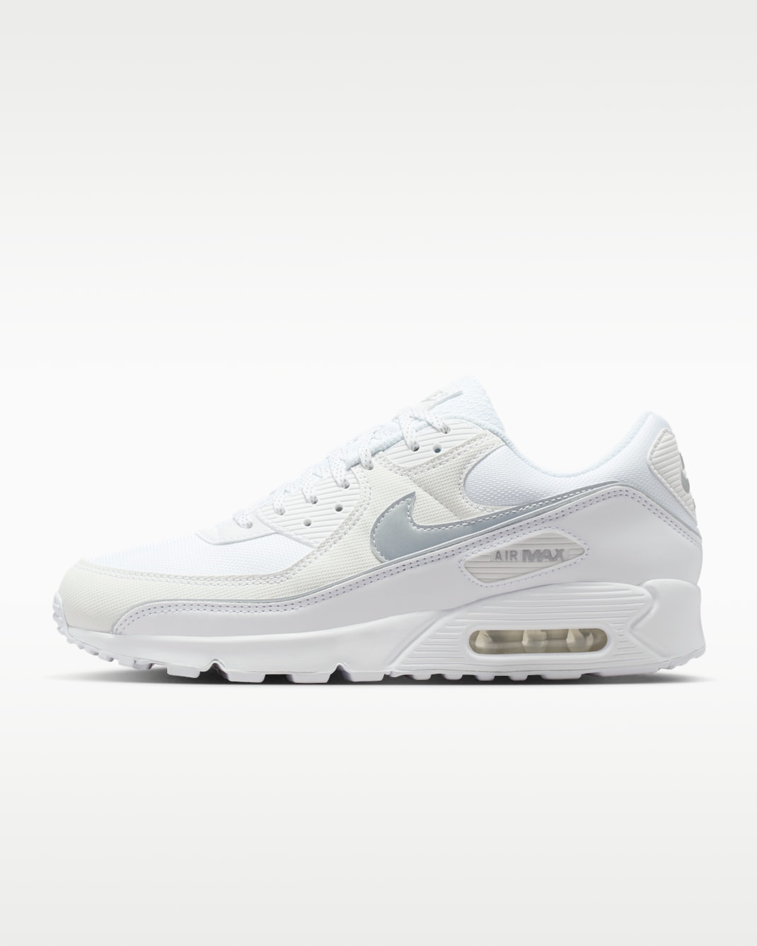 Tenis con detalles reflejantes para hombre Nike Air Max 90 Premium - Blanco/Blanco/Plata metalizado