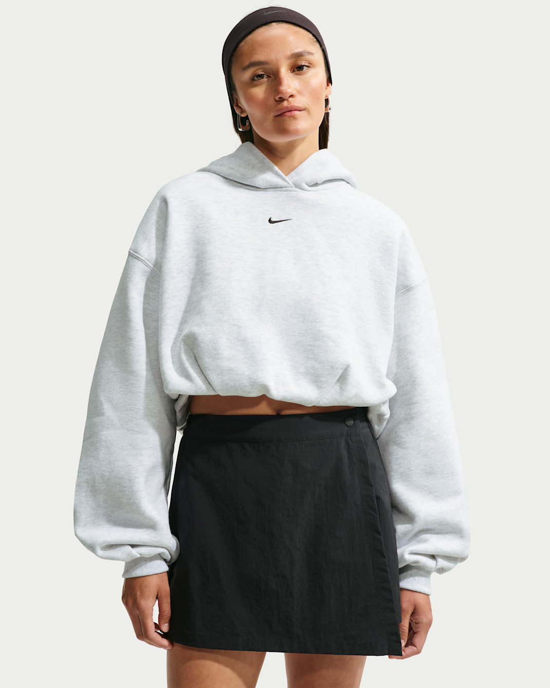 Nike Studio Fleece Medium Weight Women's Oversized Cropped Hoodie - Birch Heather/Black