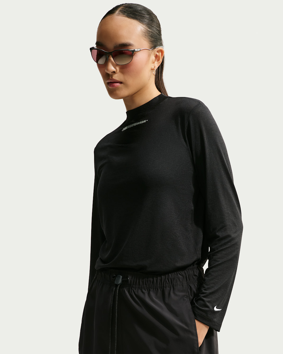 Nike Sportswear Women's Loose Sheer Slub Mesh Long-Sleeve Top - Black/Black/Light Smoke Grey/White