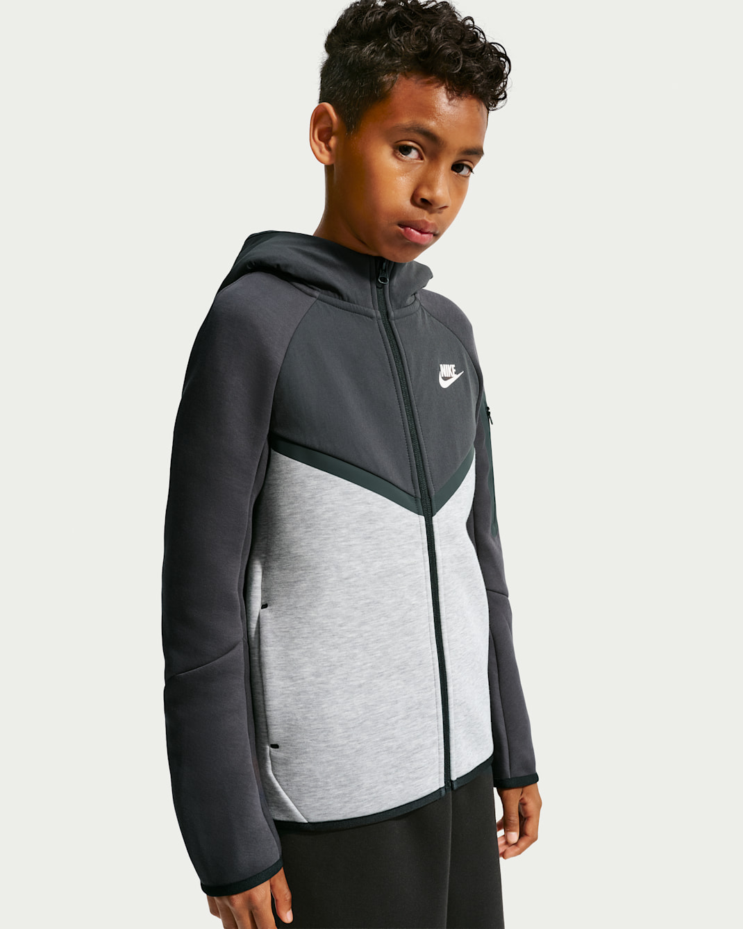 Felpa con cappuccio e zip a tutta lunghezza Nike Sportswear Tech Fleece - Ragazzo/a - Dark Grey Heather/Dark Smoke Grey/Dark Smoke Grey