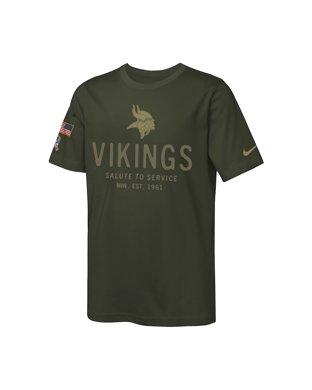 Minnesota Vikings Salute to Service Sideline Big Kids’ Nike Dri-FIT NFL T-Shirt - Olive