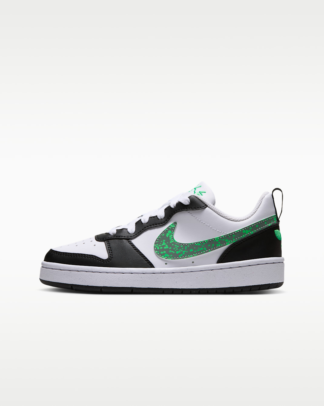 Nike Court Borough Low Older Kids' Shoes - White/Black/Green Spark/Metallic Silver
