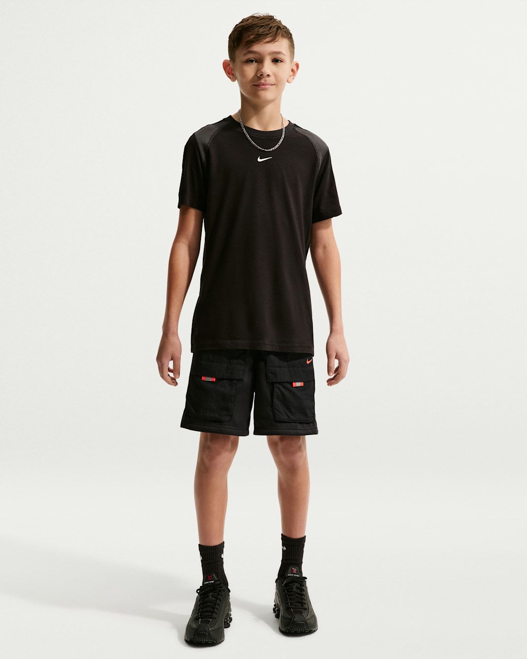 Nike Sportswear City Utility Big Kids' Shorts - Black/Black/Turf Orange