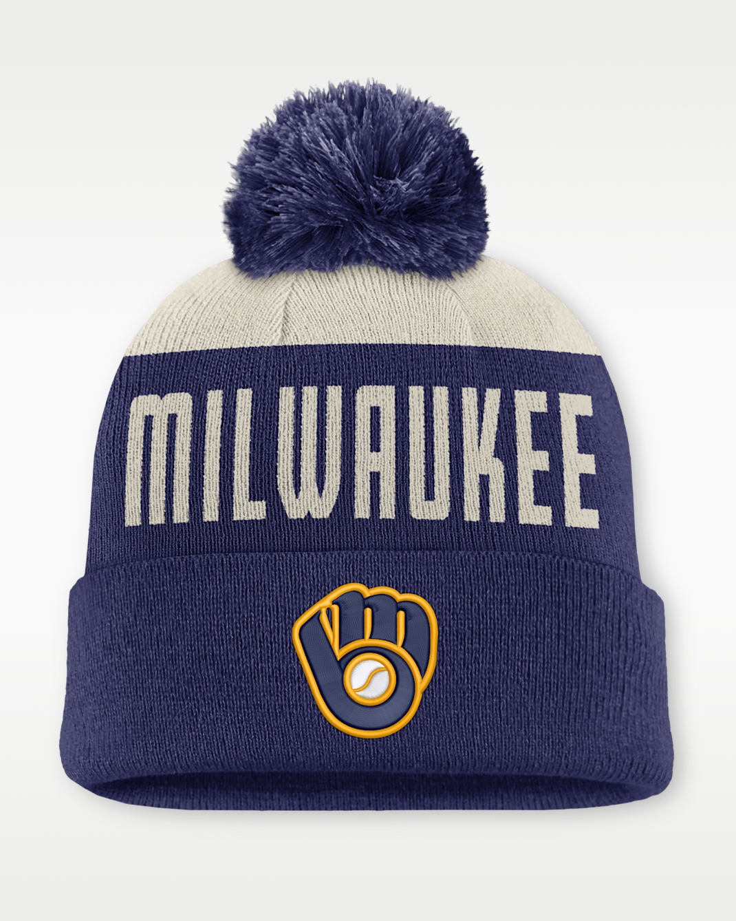 Gorro con dobladillo y pompón Nike de la MLB para hombre Milwaukee Brewers Cooperstown Peak - Blanco/Azul
