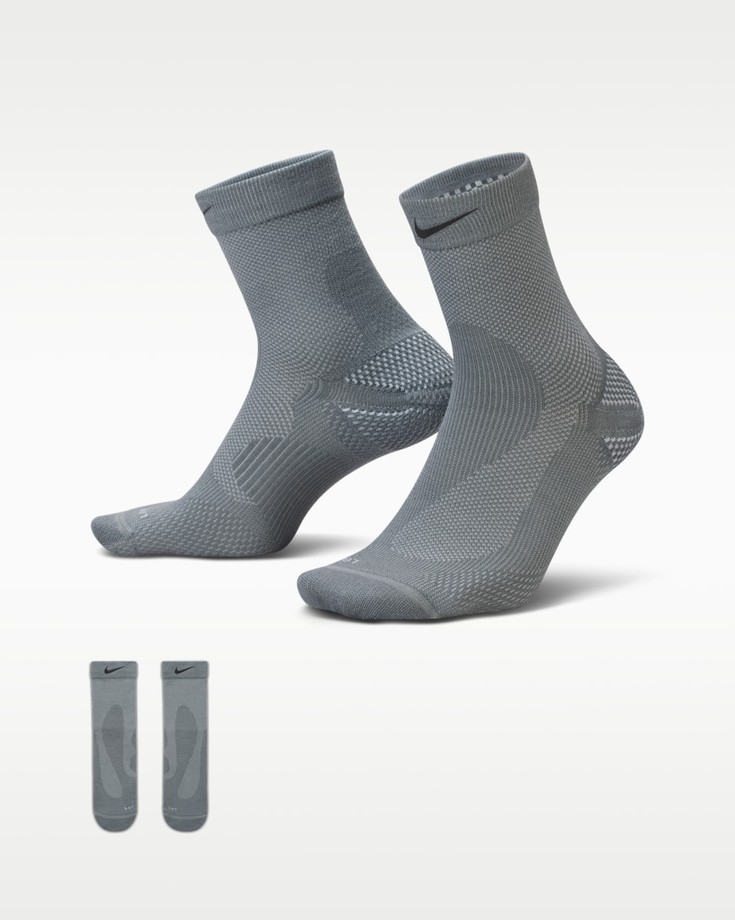 Nike Running Wool Micro Crew Socks (1 Pair) - Smoke Grey/Light Smoke Grey