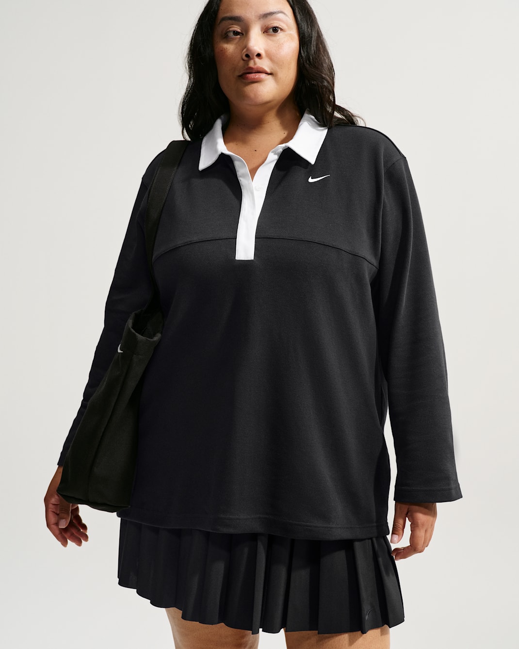 Nike Sportswear Women's Oversized Long-Sleeve Polo (Plus Size) - Black/Black/Black/White