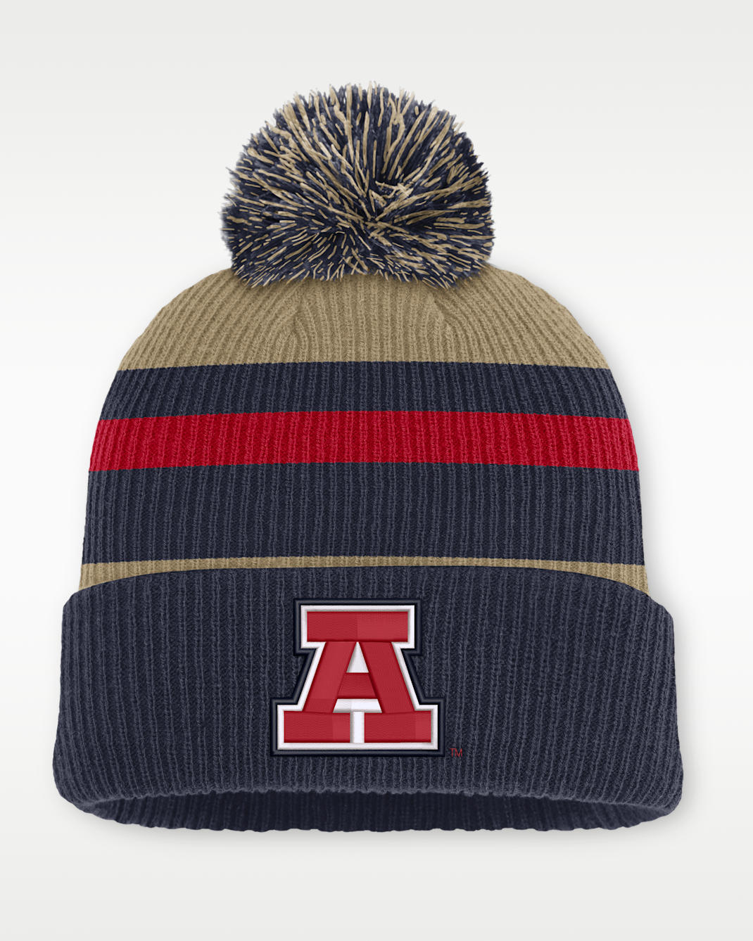 Gorro universitario Nike con dobladillo y pompón para hombre Arizona Legacy a rayas - Classic Beige/Azul marino
