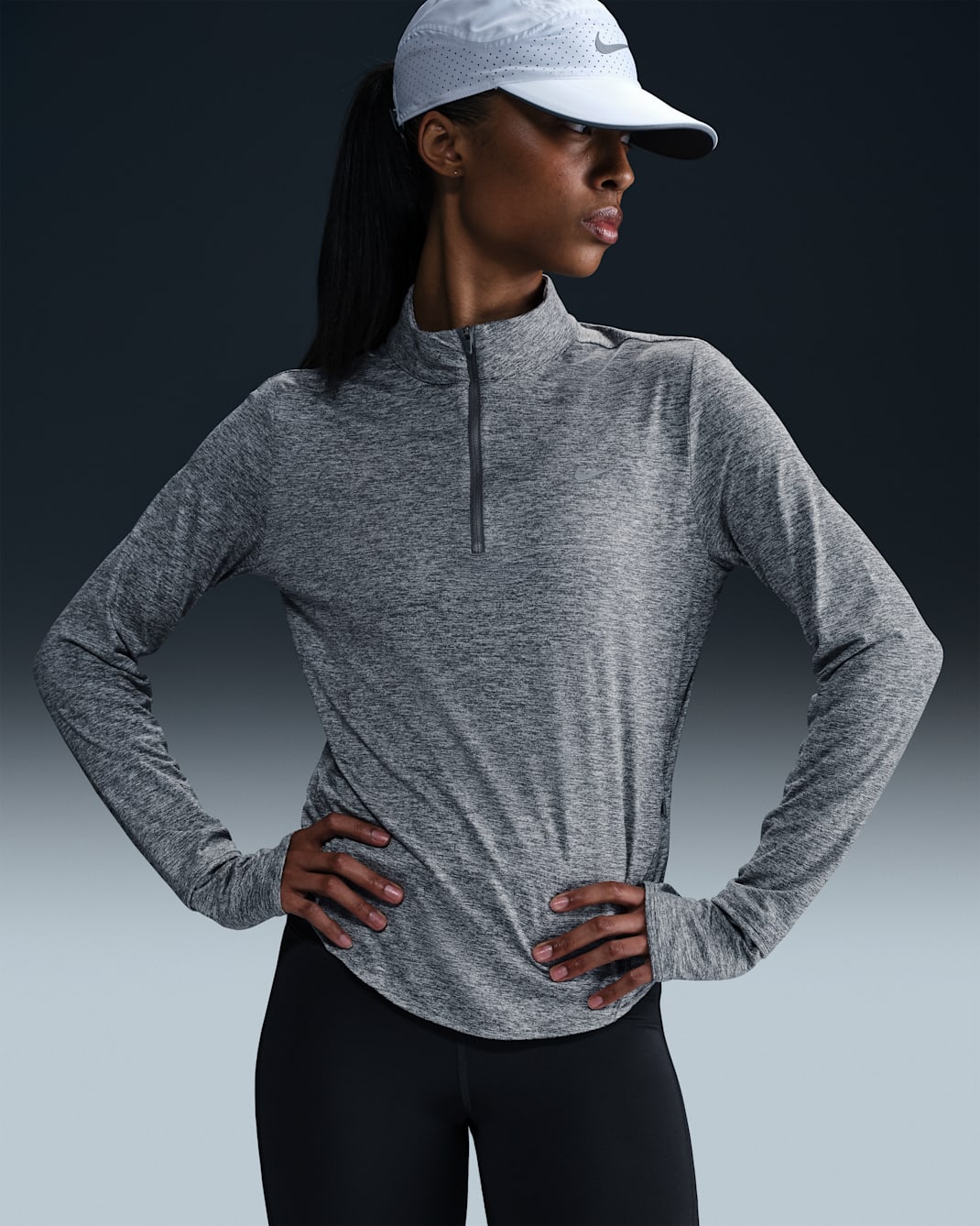 Nike Swift Women's Dri-FIT UV 1/4-Zip Running Top - Smoke Grey/Heather/Heather