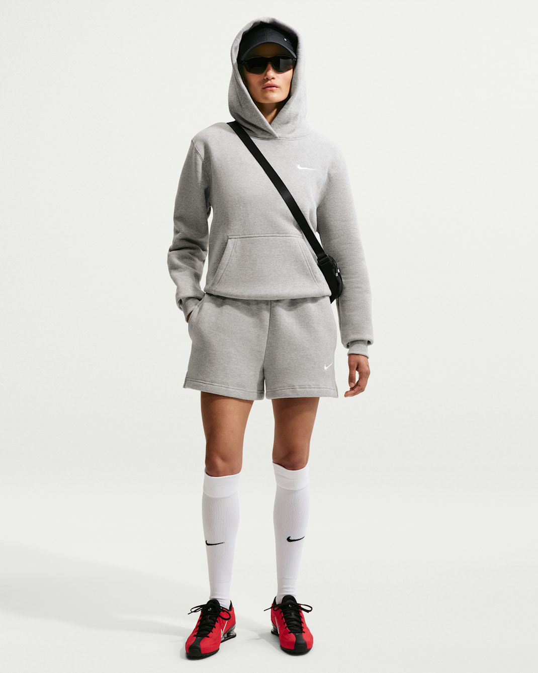 Nike Studio Fleece Medium Weight Women's Mid-Rise Shorts - Dark Grey Heather/Sail
