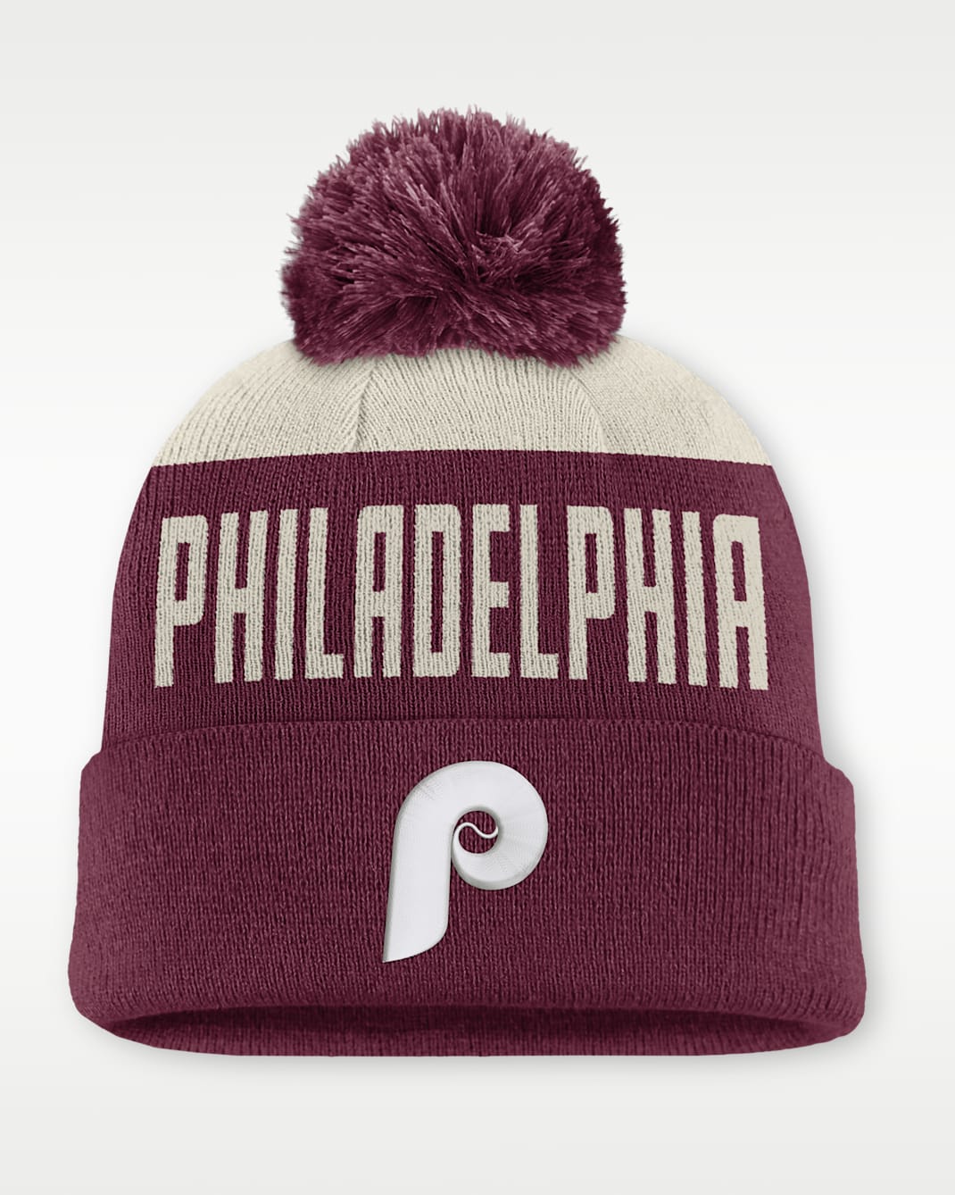 Gorro con dobladillo y pompón Nike de la MLB para hombre Philadelphia Phillies Cooperstown Peak - Blanco/Castaña