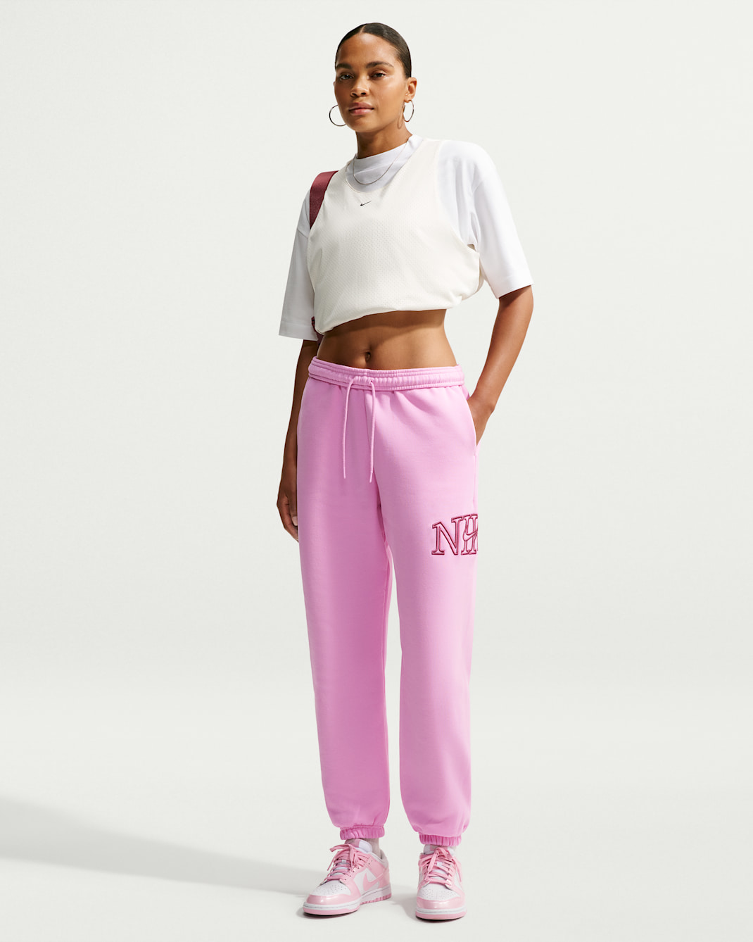 Nike Studio Fleece Medium Weight Women's Oversized Cuffed Logo Trousers - Pink Rise/Pink Smoke