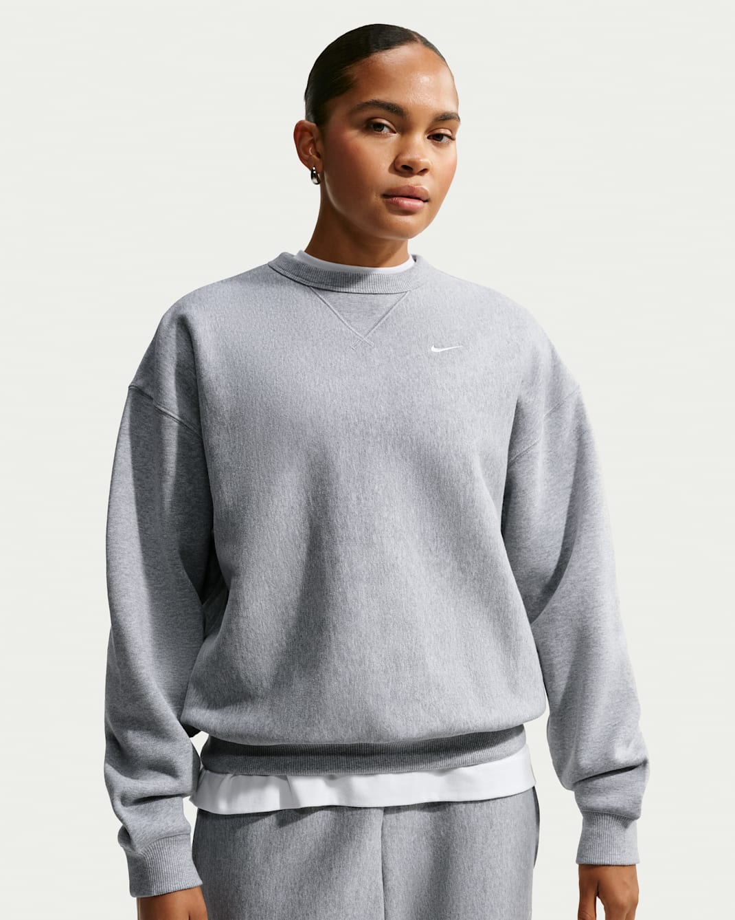 Nike Studio Fleece Heavyweight Women's Oversized Crew - Dark Grey Heather/Sail