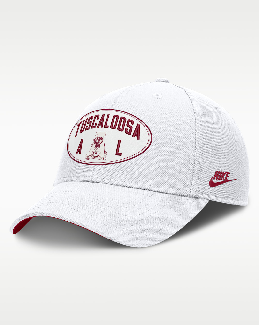 Alabama Legacy Letter & Location Rise Men's Nike Dri-FIT College A-Frame Adjustable Hat - White/Team Crimson