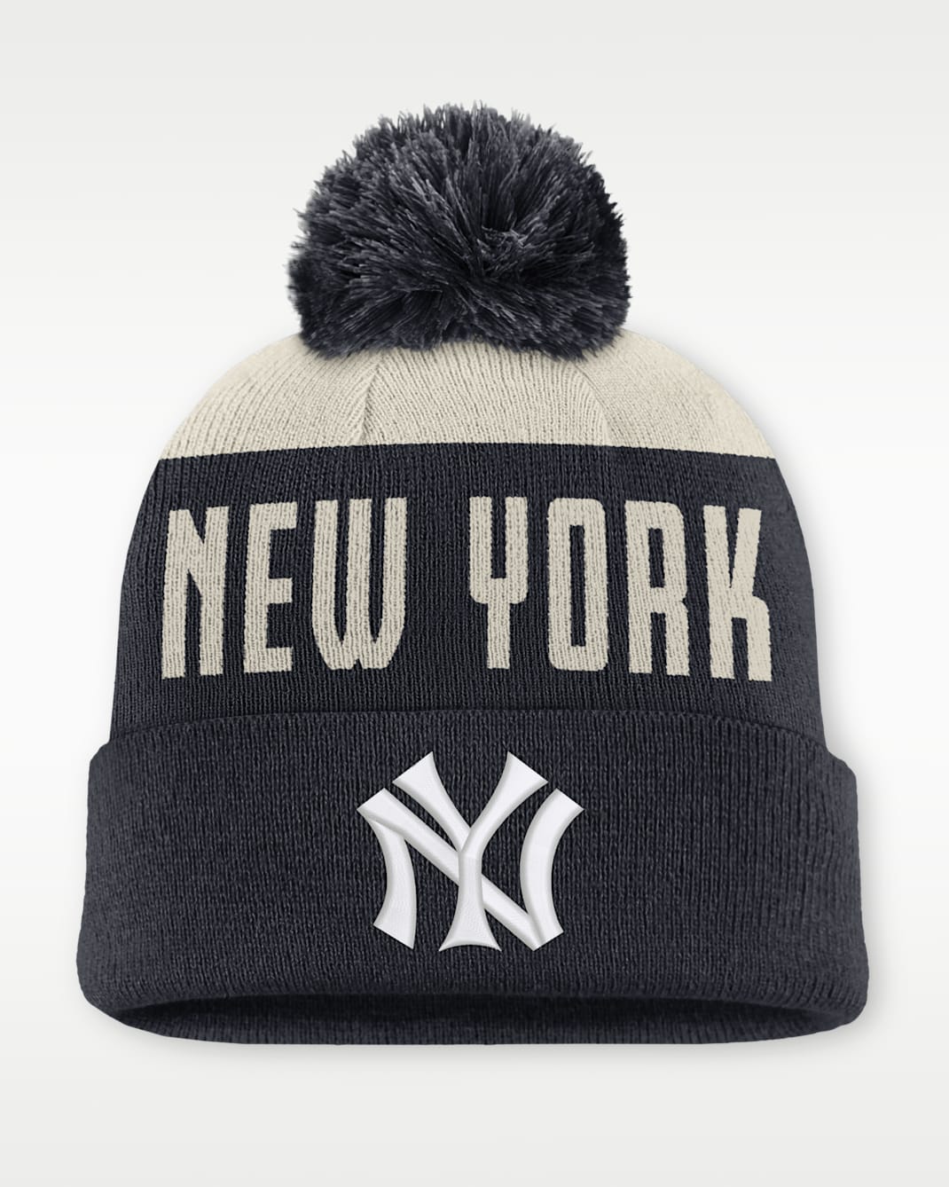 Gorro con dobladillo y pompón Nike de la MLB para hombre New York Yankees Cooperstown Peak - Blanco/Azul oscuro