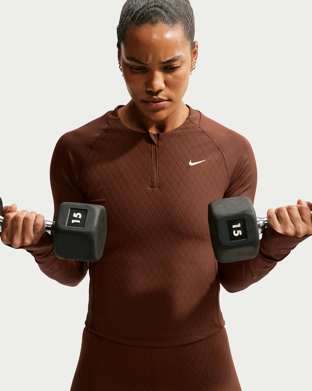 Nike Pro Sculpt Dri-FIT Longsleeve mit 1/4-Reißverschluss (Damen) - Cacao Wow/Weiß