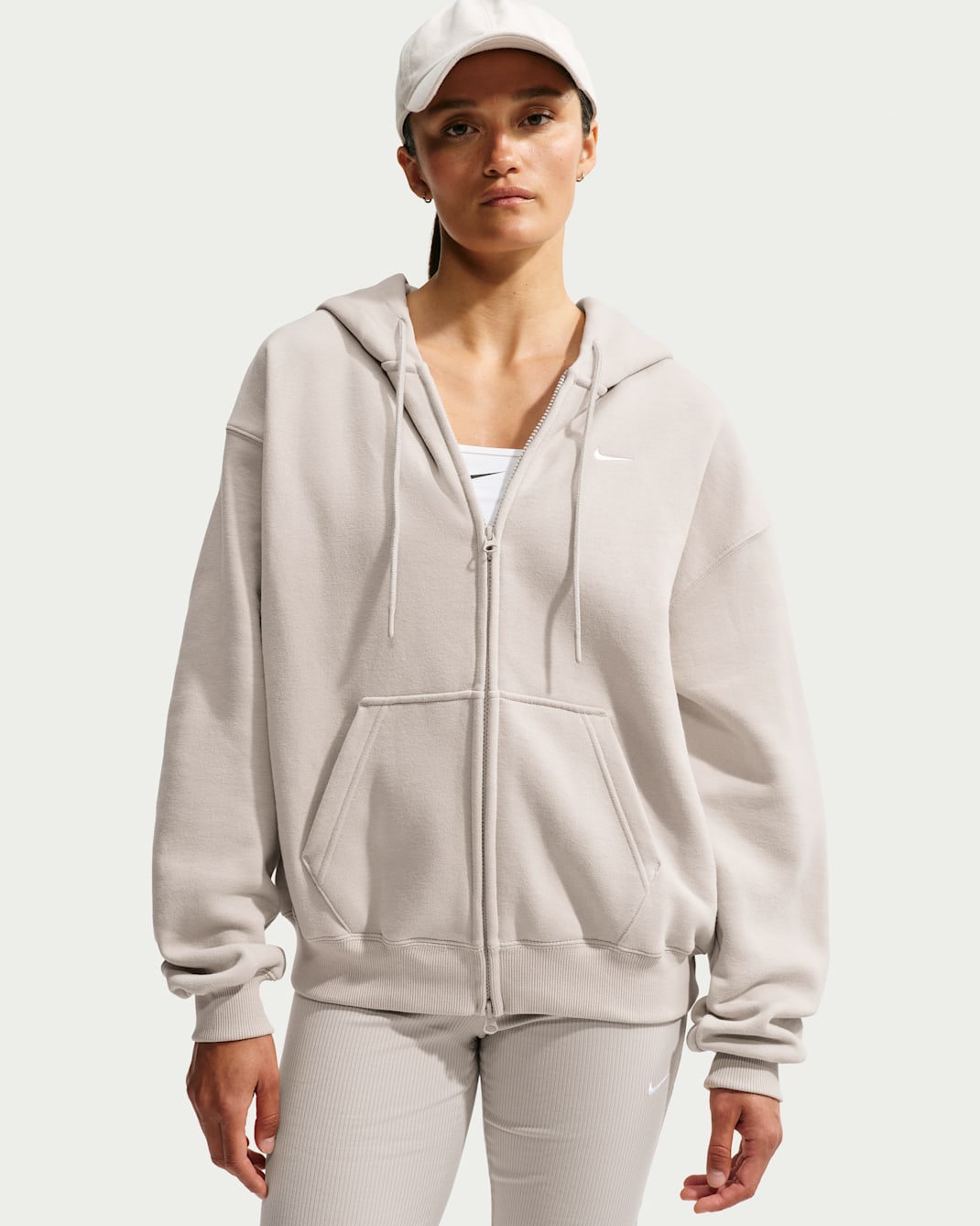 Nike Studio Fleece Medium Weight Women's Oversized Full-Zip Hoodie - Cream II/Sail