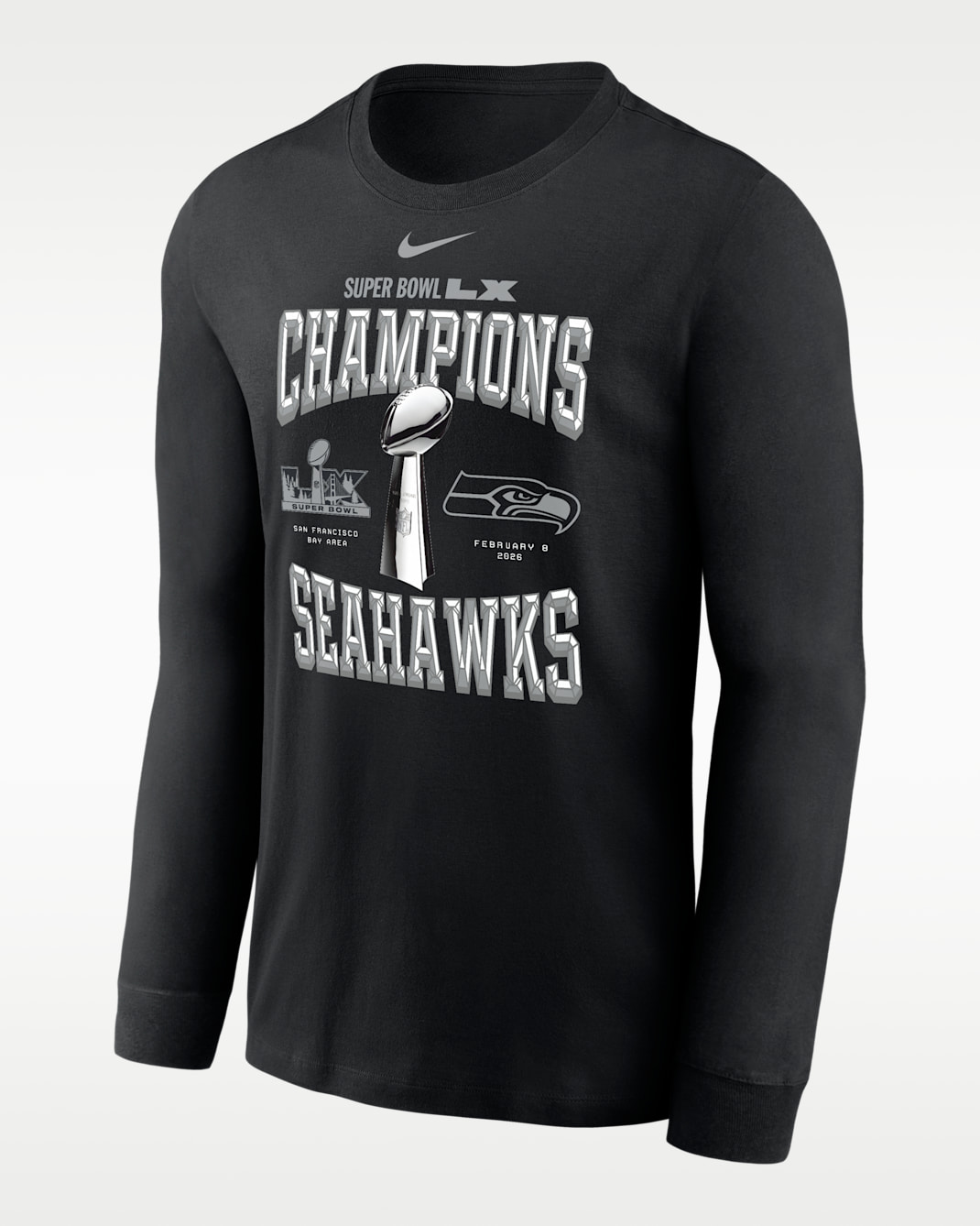Seattle Seahawks Super Bowl LX Champions Trophy Collection Men's Nike NFL Long-Sleeve T-Shirt - Black