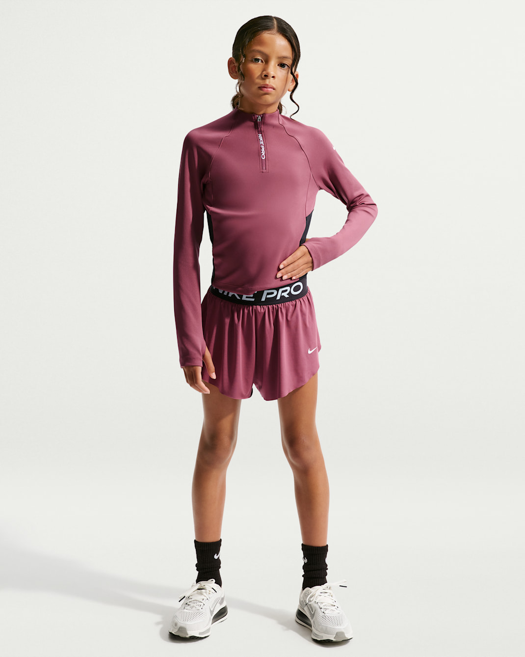 Calções 2 em 1 Dri-FIT Nike Pro Júnior (Rapariga) - Rosa Smoke/Preto/Branco