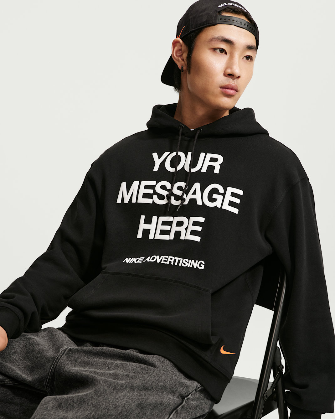 Nike Sportswear Men's Fleece Pullover Hoodie - Black/White/Safety Orange