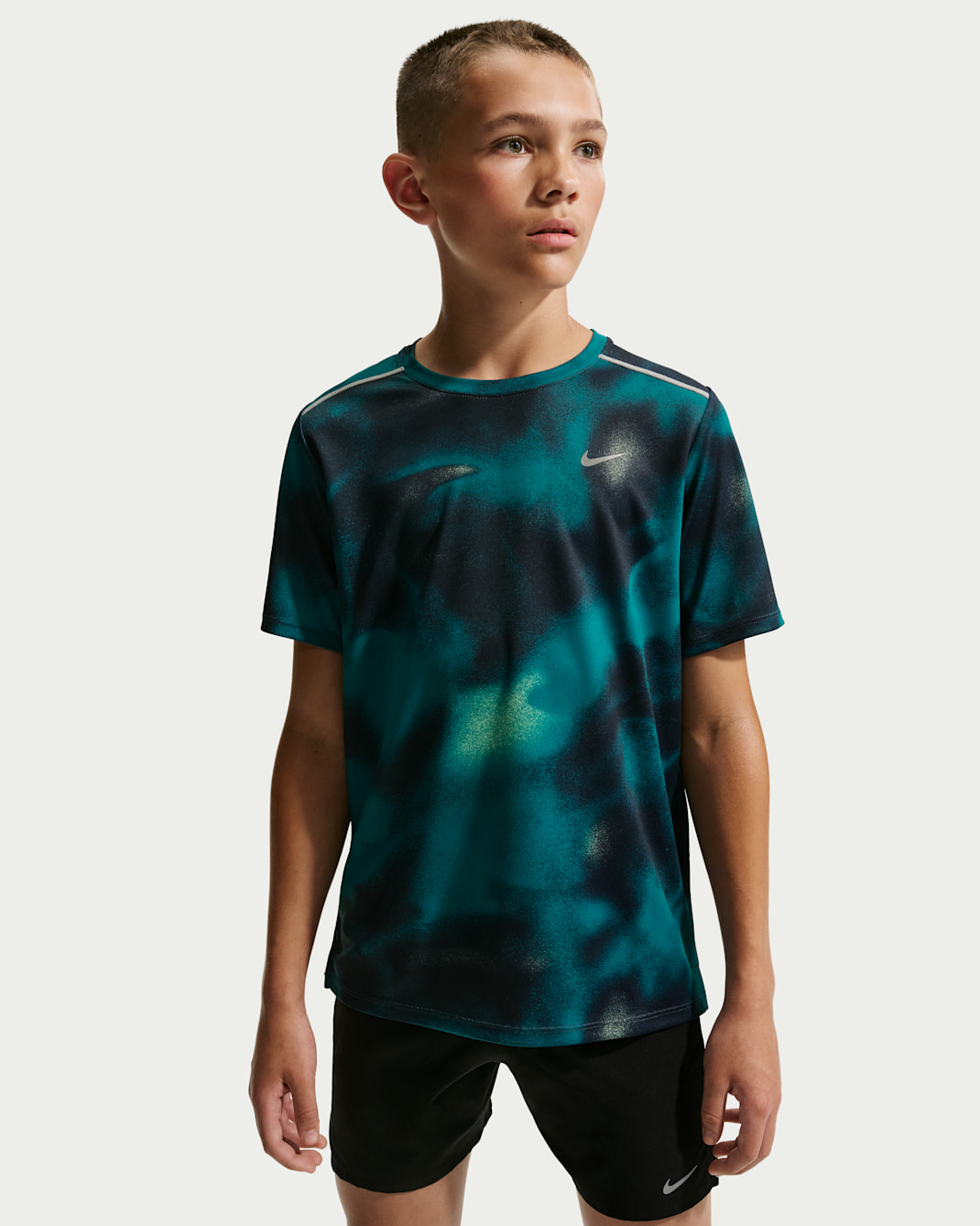 Nike Miler Kids' Dri-FIT Short-Sleeve Running Top - Blue Eclipse/Bright Spruce