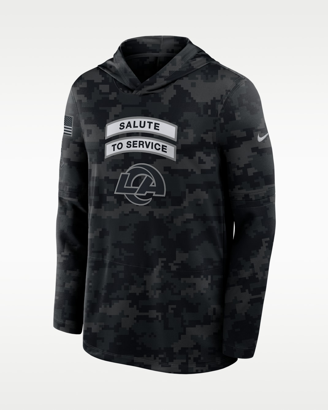 Los Angeles Rams Salute to Service Sideline Men's Nike Dri-FIT NFL Long-Sleeve Hooded Top - Black/Black