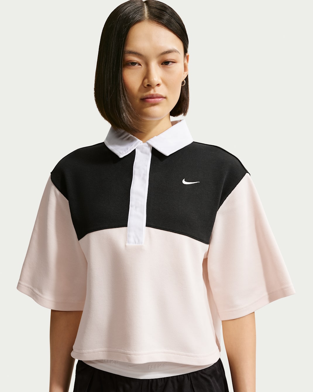 나이키 스포츠웨어 여성 오버사이즈 반팔 폴로 - 블랙/블랙/초크/세일