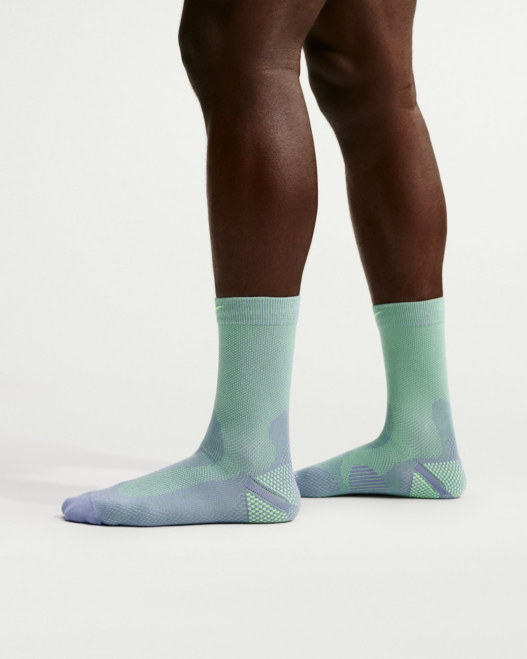 Nike Running Lightweight Crew Socks (1 Pair) - Iron Purple/Voltage Green/Pure Platinum/Voltage Green