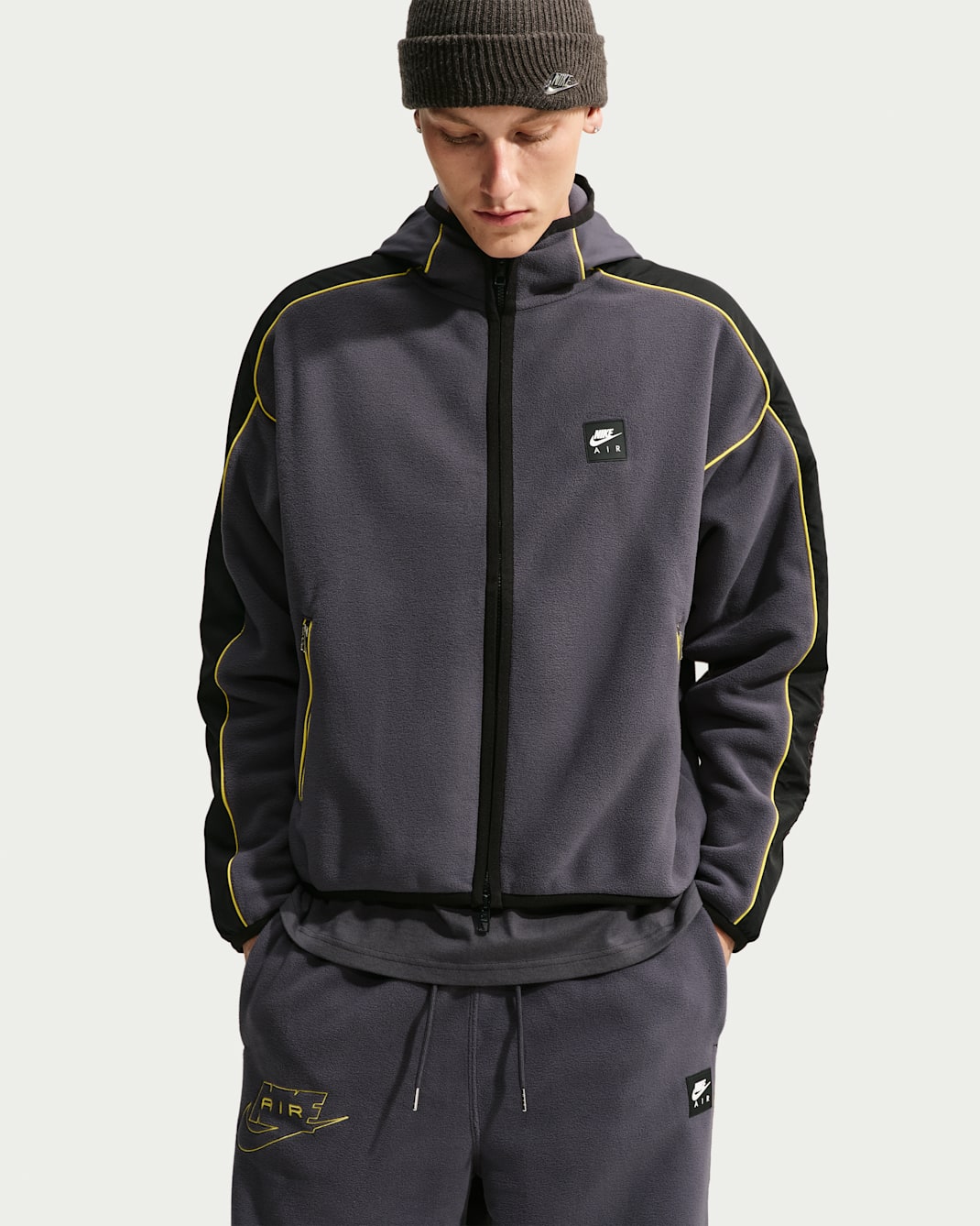 Chamarra deportiva Therma-FIT para hombre Nike Air Polartec® - Parrilla/Amarillo opti/Negro