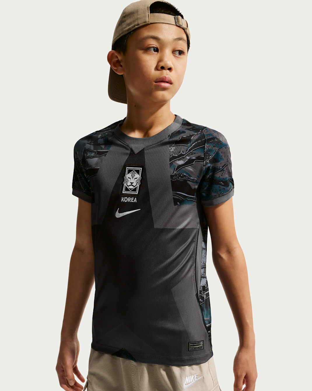 대한민국 2026 스타디움 골키퍼 주니어 나이키 드라이 핏 축구 레플리카 반팔 저지 - 블랙/미디엄 애쉬/화이트