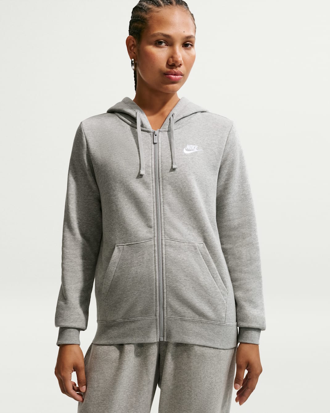 Nike Sportswear Club Fleece Women's Full-Zip Hoodie - Dark Grey Heather/White
