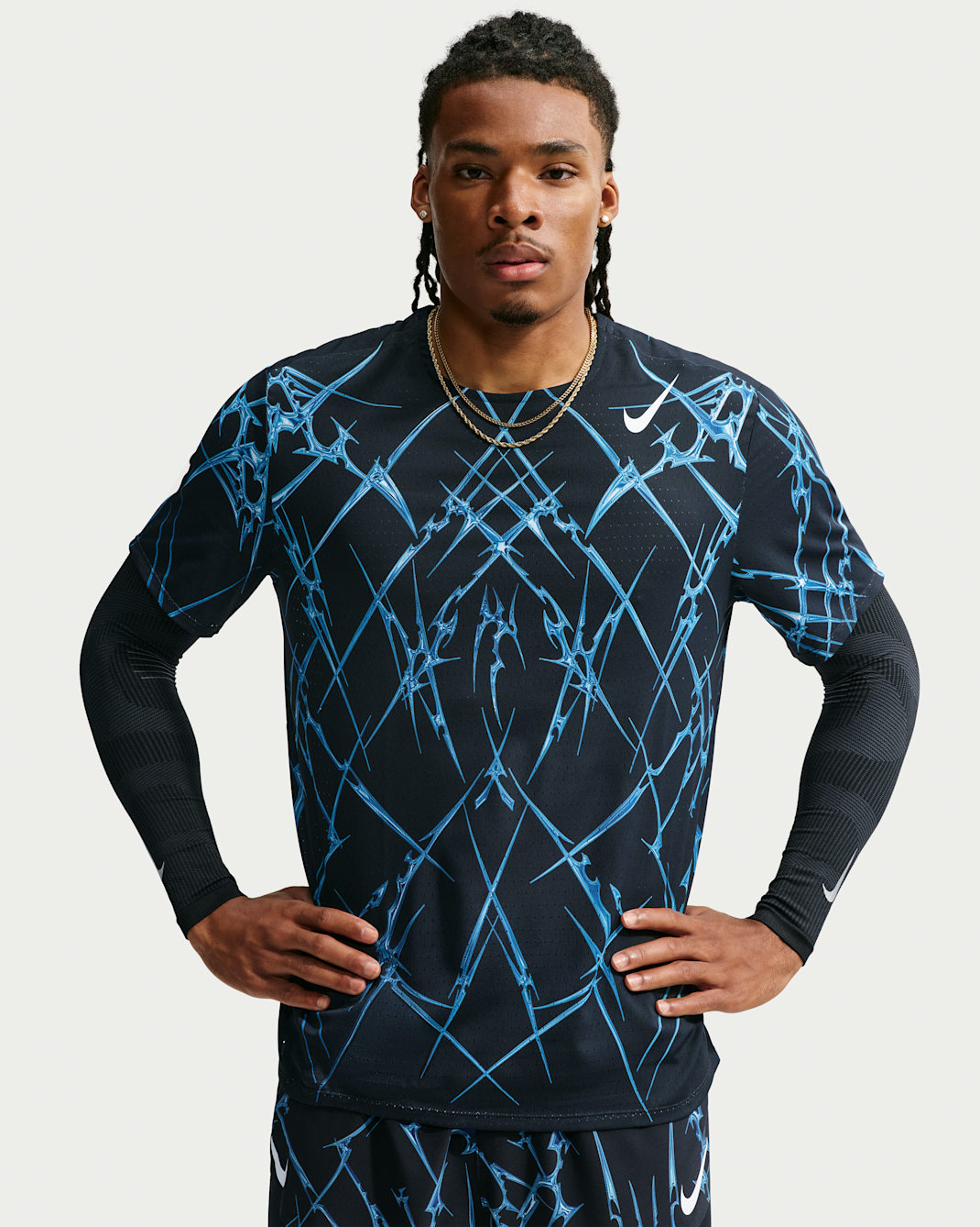 Kortärmad löpartröja Nike AeroSwift Dri-FIT ADV med tryck för män - Svart/Vit