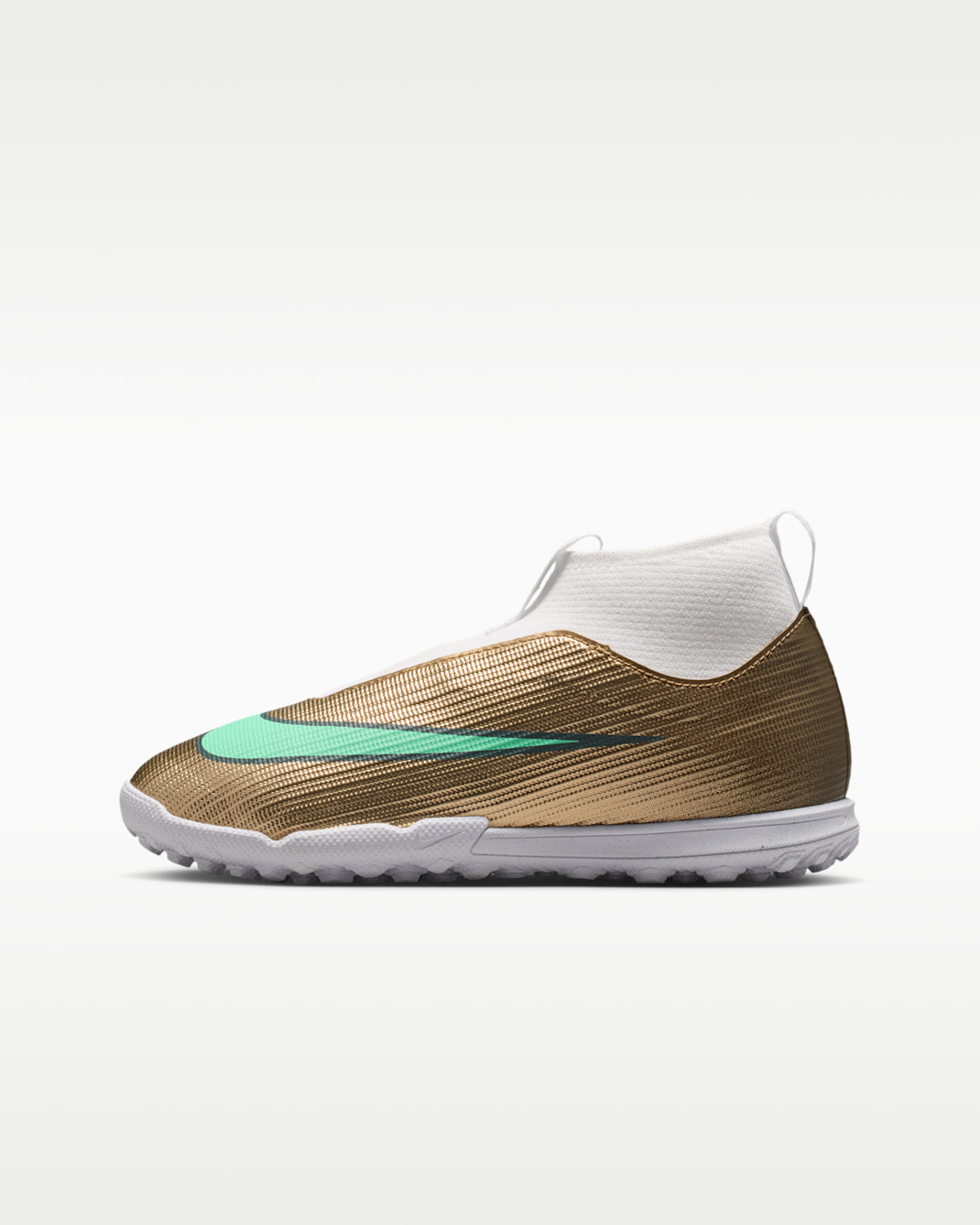 Nike Jr Mercurial Superfly 11 Academy 'Kylian Mbappé' Older Kids' Turf High-Top Football Shoes - Metallic Gold/Green Glow