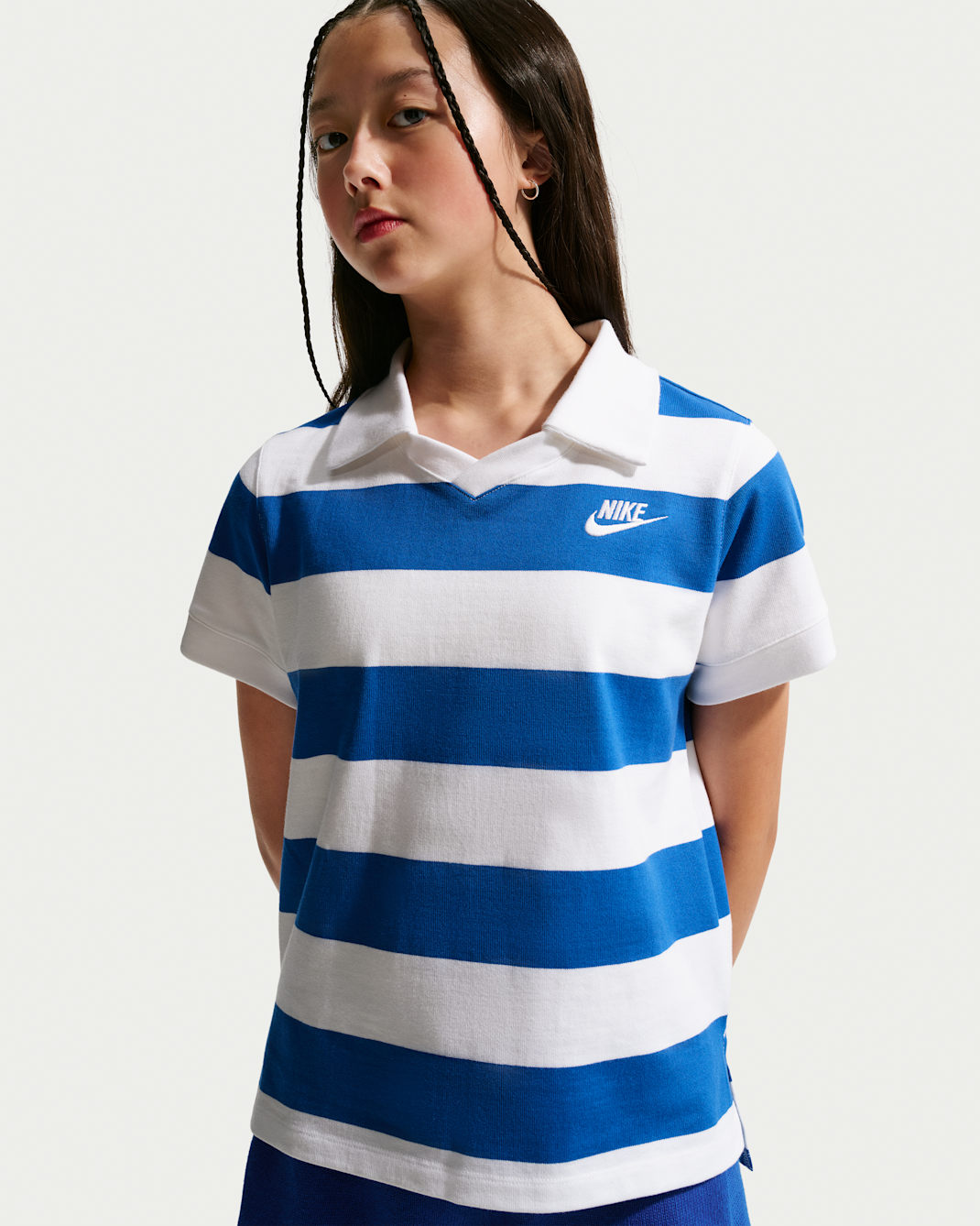 Nike Sportswear Big Kids' (Girls') Short-Sleeve Polo Top - Game Royal/White/Volt/White