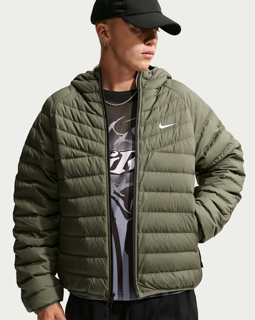 Nike Windrunner Men's Lightweight Down Microchannel Jacket - Medium Olive/White