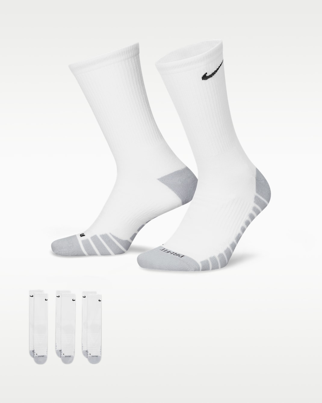 Nike Everyday Max Cushioned Training Crew Socks (3 Pairs) - White/Wolf Grey/Black