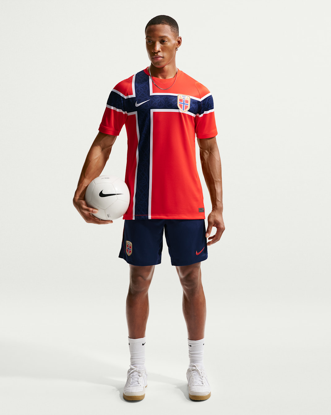 Norge Strike Nike Dri-FIT strikket fotballshorts til herre - Blue Void/Svart/Chile Red