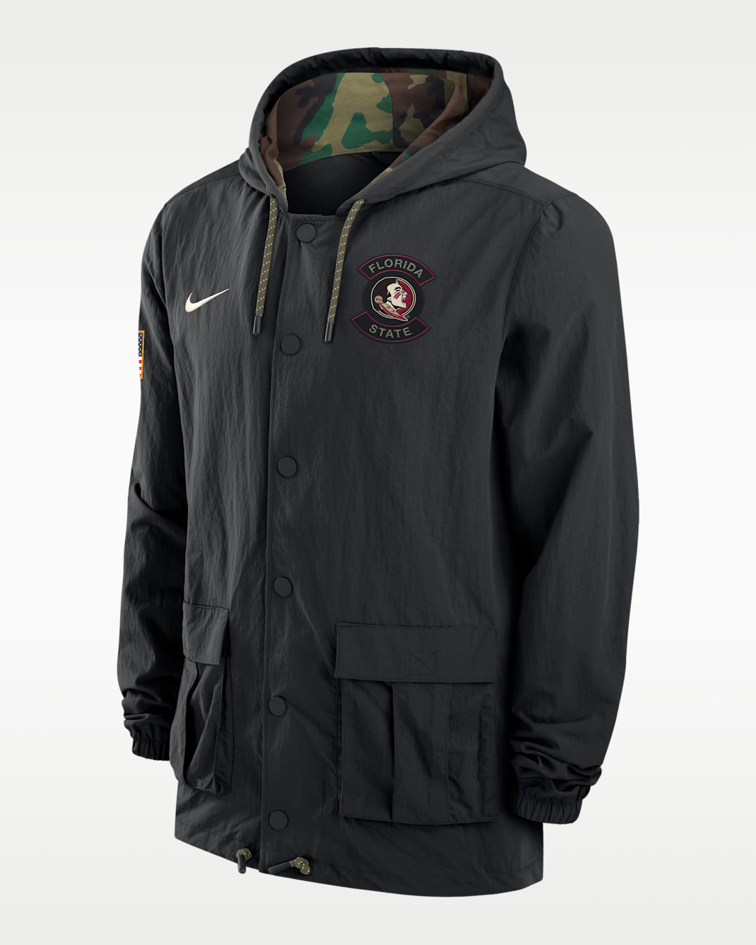 Florida State Men's Nike Full-Snap Hooded Military Jacket - Black