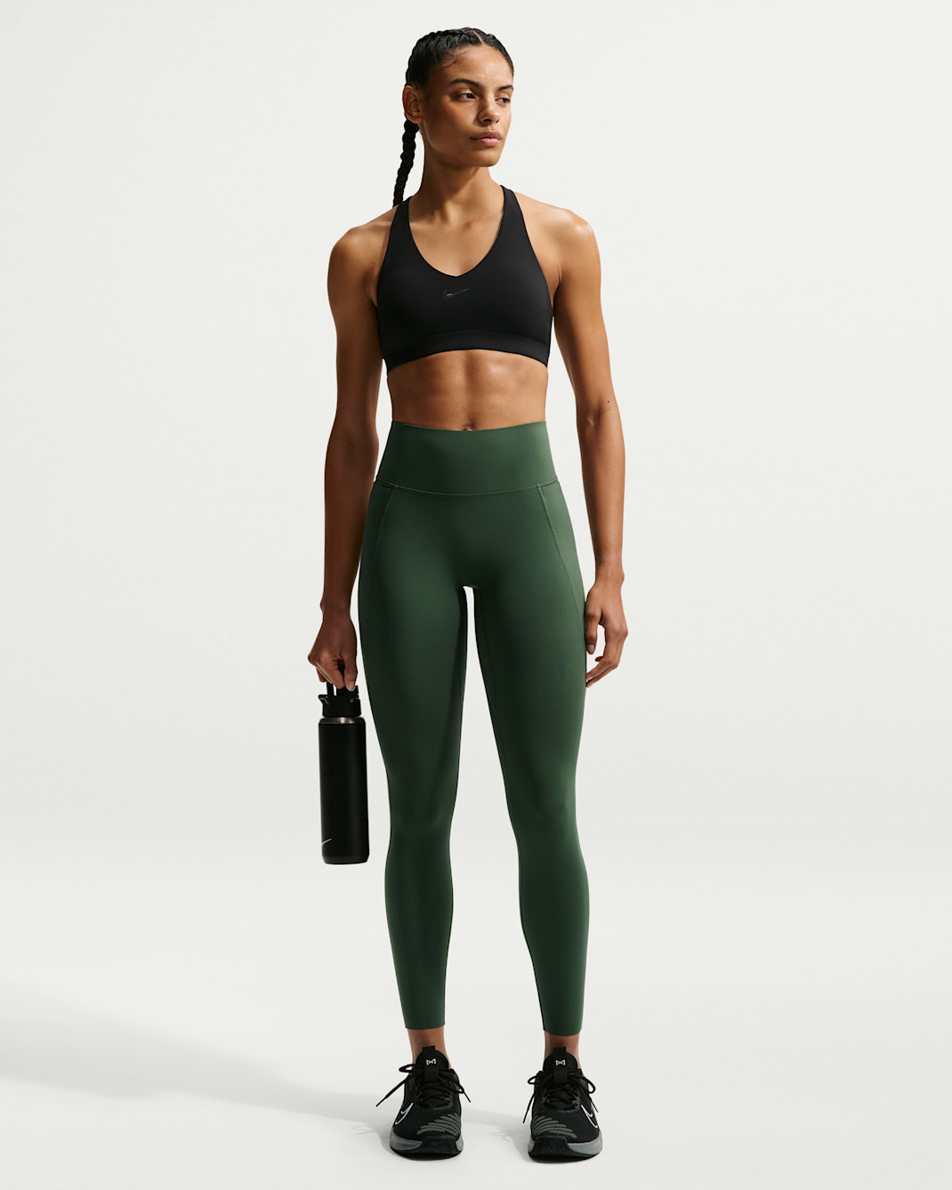 Nike Universa Women's High-Waisted 7/8 Leggings with No Front Seam - Fir/Fir/Midnight Green