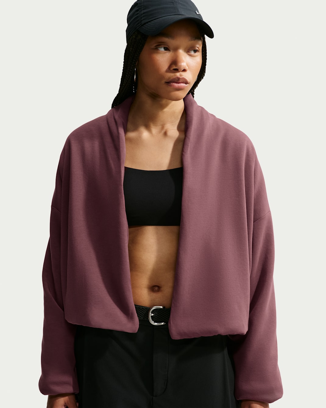 Nike 24.7 ImpossiblySoft Plush Women's Therma-FIT Shawl Jacket - Light Boulder/Burgundy Crush