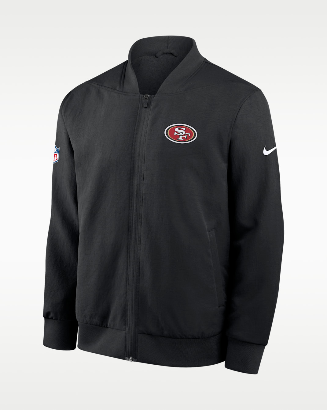 Chamarra bomber Nike de la NFL de cierre completo para hombre San Francisco 49ers Sideline - Negro